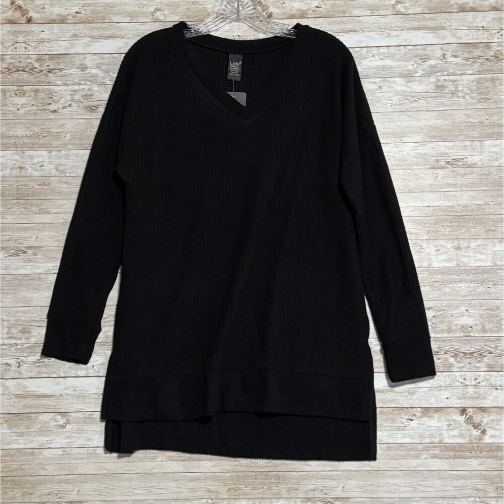 Lildy Solid Waffle Knit Tunic Black Sz S/M NWT Fairycore Witchy Minimalist